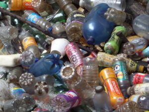 Plastic bottles in a river